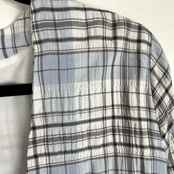 Melrose and Market Plaid Seersucker Oversized Blazer Womens M Blue White Jacket - Picture 13 of 16